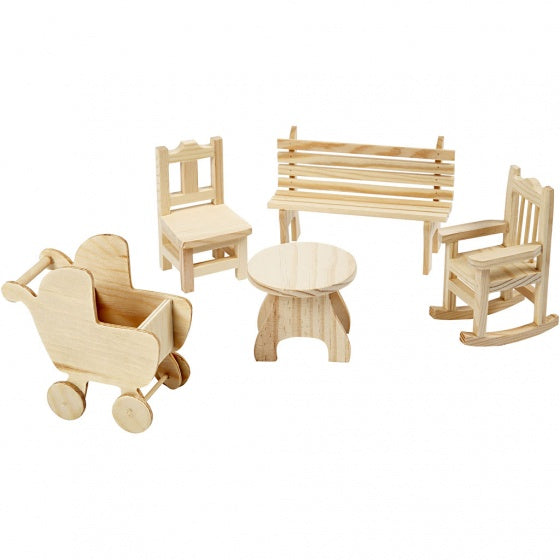 houten mini-meubels 5 x 10 stuks blank