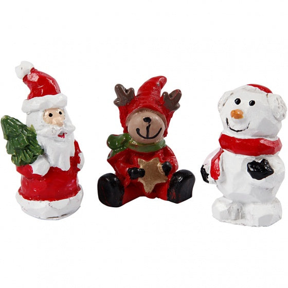 miniatuur kerstfiguren 3 stuks 3,5 cm multicolor