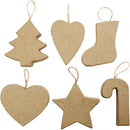 ornamenten Kerst papier-maché 7-8 cm bruin 6 stuks