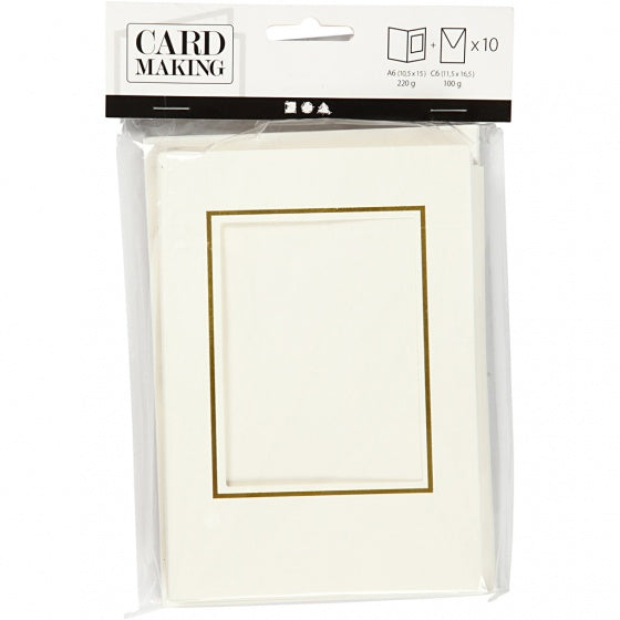 Passepartout kaarten met envelop 15 cm wit/goud
