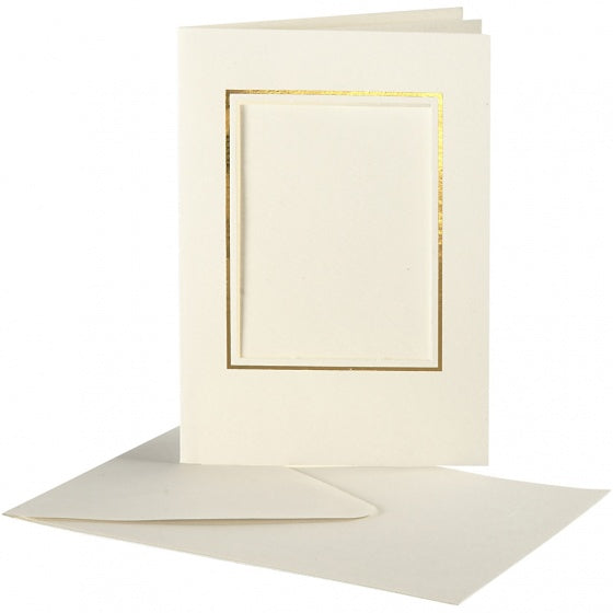 Passepartout kaarten met envelop 15 cm wit/goud