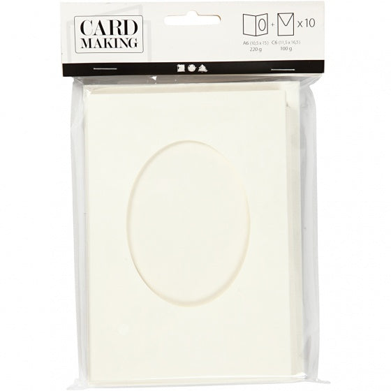 Passepartout kaarten ovaal met envelop 15 cm wit