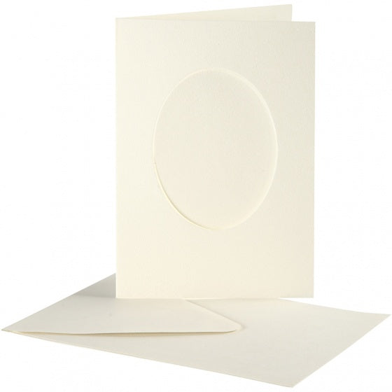 Passepartout kaarten ovaal met envelop 15 cm wit