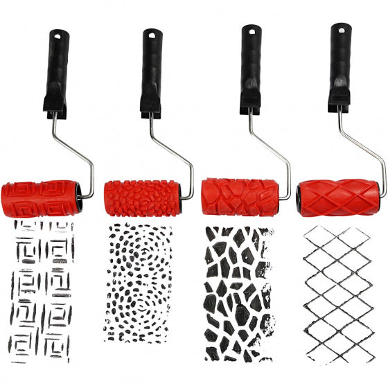 patroonroller 10 cm zwart/rood 4 stuks