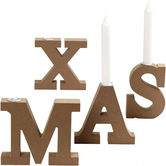 set kandelaars X-Mas hout 14,5 cm bruin 4 stuks