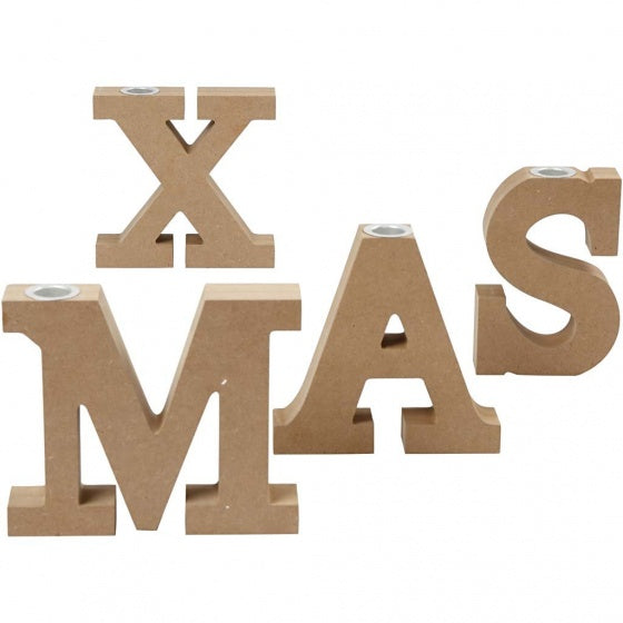 set kandelaars X-Mas hout 14,5 cm bruin 4 stuks