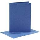 set van 6 blanco kaarten en enveloppen 10,5x15 cm blauw