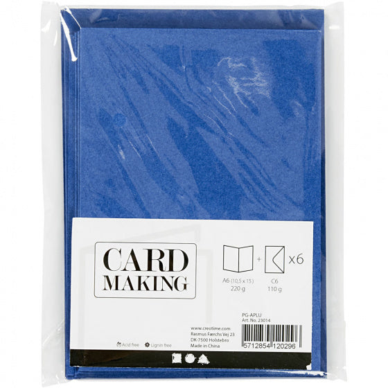set van 6 blanco kaarten en enveloppen 10,5x15 cm blauw
