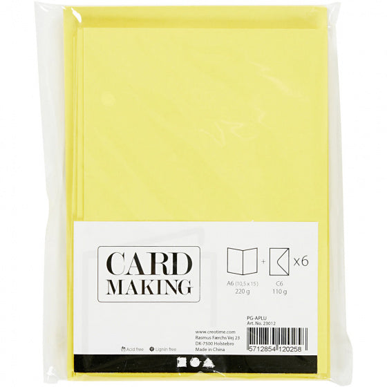 set van 6 blanco kaarten en enveloppen 10,5x15 cm geel