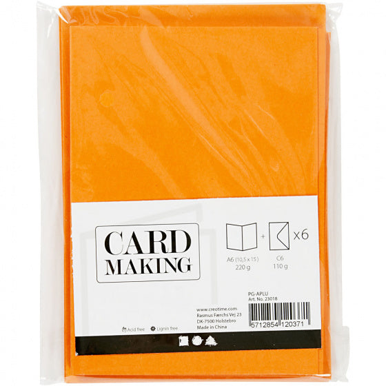 set van 6 blanco kaarten en enveloppen 10,5x15 cm oranje