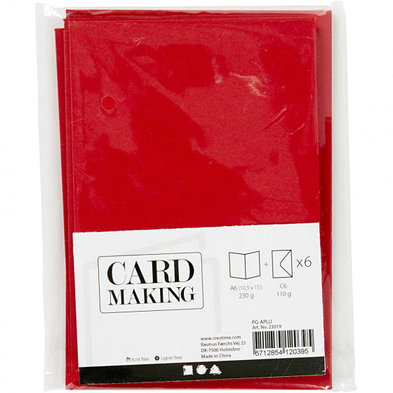 set van 6 blanco kaarten en enveloppen 10,5x15 cm rood