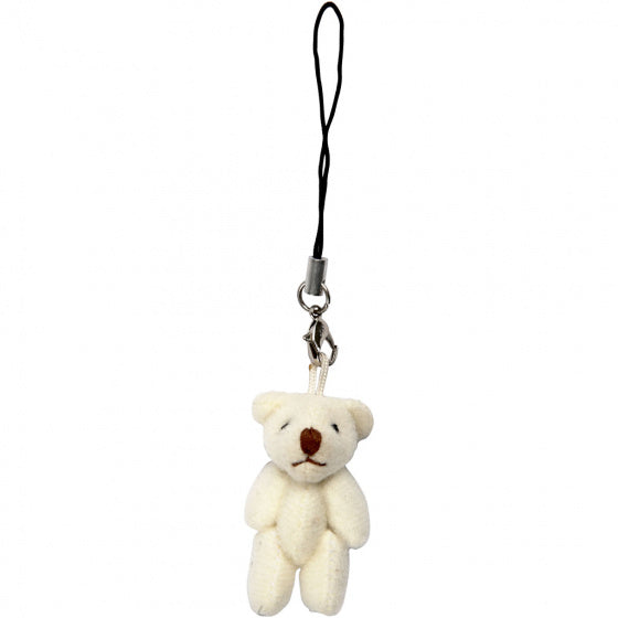 sleutelhangers teddybeer 4 x 2,5 cm pluche wit 6 stuks