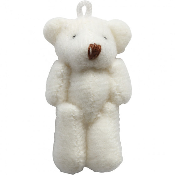 sleutelhangers teddybeer 4 x 2,5 cm pluche wit 6 stuks