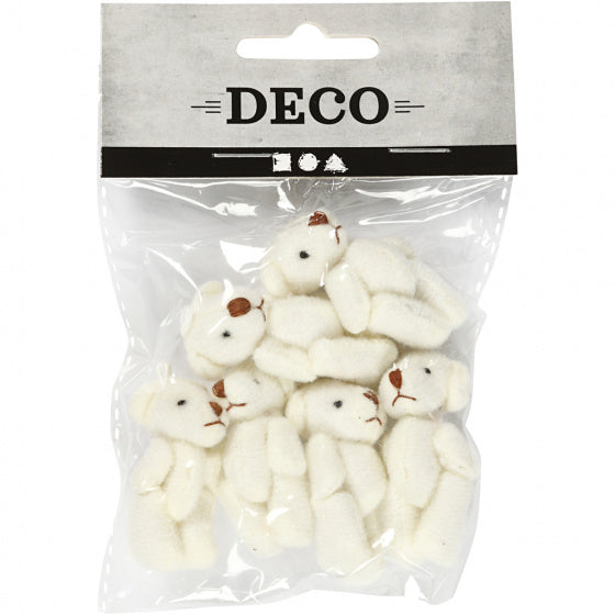 sleutelhangers teddybeer 4 x 2,5 cm pluche wit 6 stuks