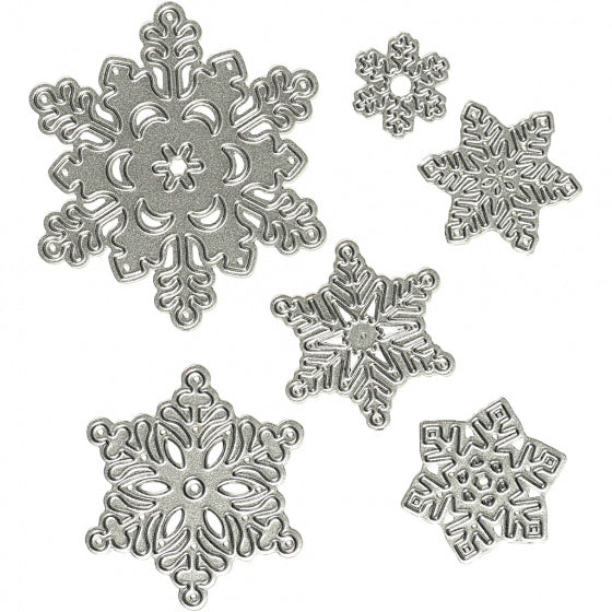 snijmallen sneeuwvlokken 2-6 cm zilver 6 stuks