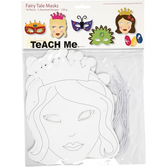 sprookjesmaskers wit h: 13,5-25 cm b: 17-25 cm