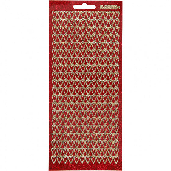 stickers rood met goud glitter harten