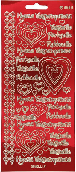 stickers transparant rood met goud Hyvaa Ystävänpäivää patroon