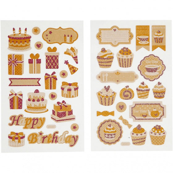 stickers verjaardag en cupcakes 4 vellen 16 x 10 cm 78 stuks
