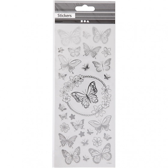 stickers vlinder zilver 10 x 24 cm 28-delig