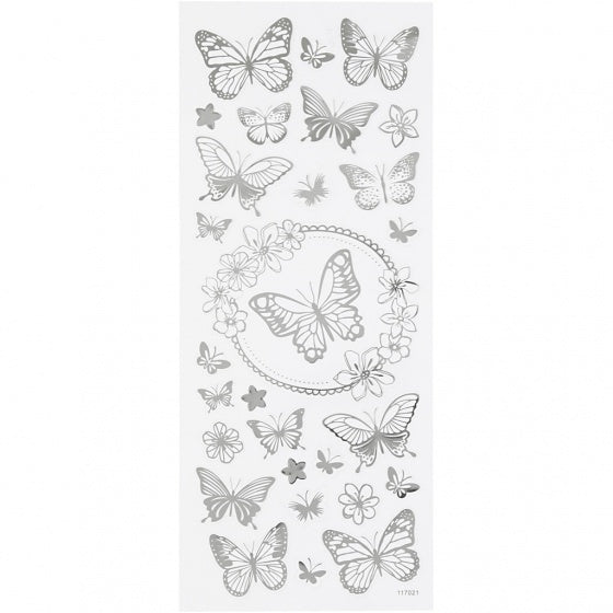stickers vlinder zilver 10 x 24 cm 28-delig