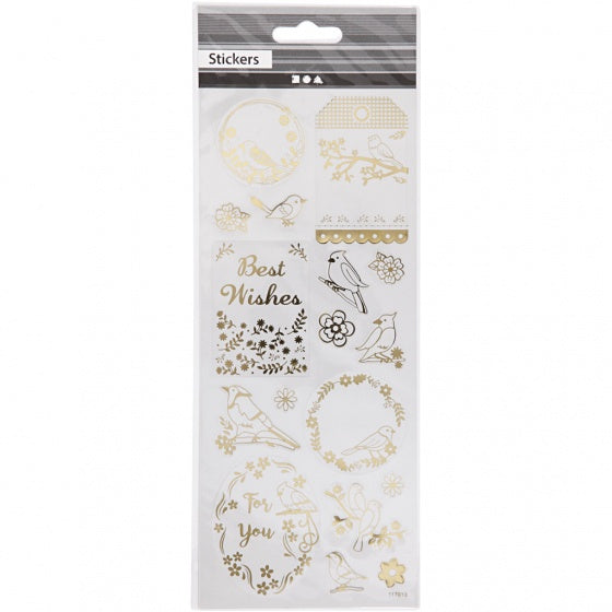 stickers vogels goud 10 x 24 cm 17-delig