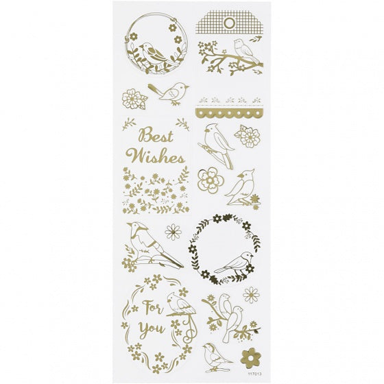 stickers vogels goud 10 x 24 cm 17-delig