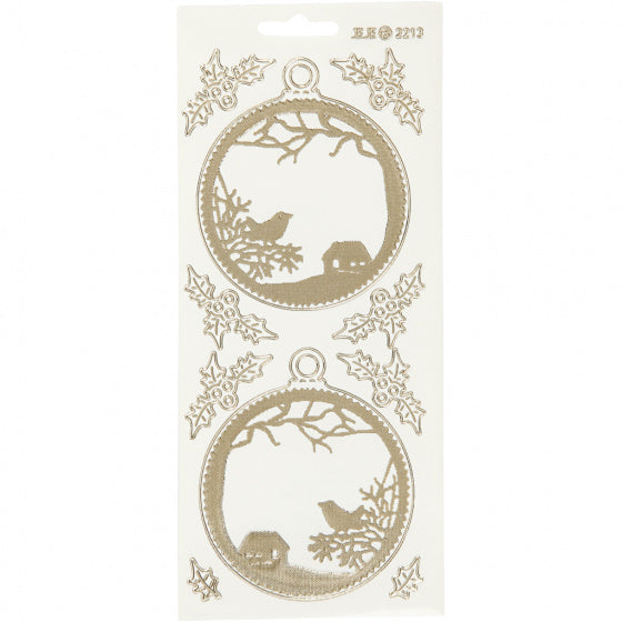 stickervel goud/wit kerstballen