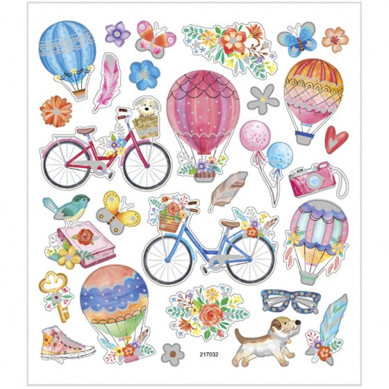 stickervel fietsen en luchtballonnen 16,5 x 15 cm 29 stuks