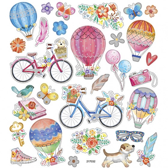 stickervel fietsen en luchtballonnen 16,5 x 15 cm 29 stuks