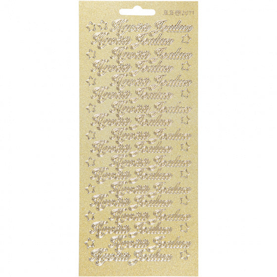 stickervel lichtgoud Vrolijk Kerstfeest Fins 1 vel