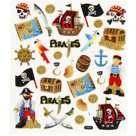 stickervel piraten glitter 16,5 x 15 cm 31 stuks
