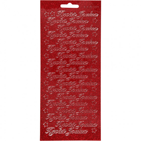 stickervel rood Vrolijk Kerstfeest Fins 1 vel