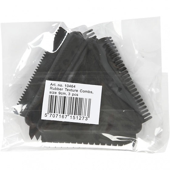 structuurkammen 9 cm zwart rubber 3 stuks