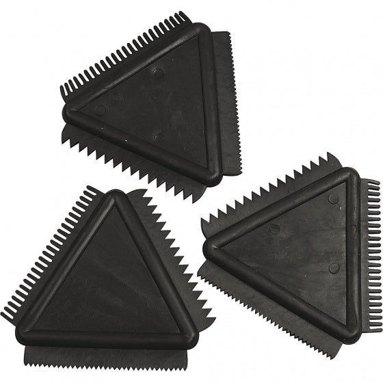 structuurkammen 9 cm zwart rubber 3 stuks