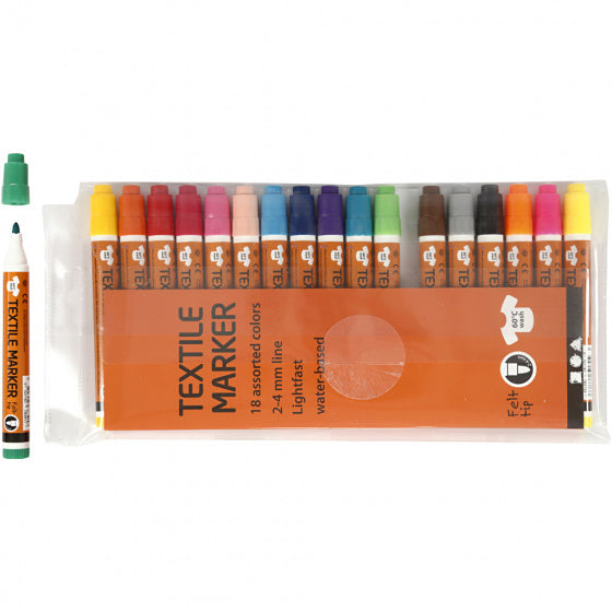 textielstiften Marker 2-4mm vilt 18 stuks
