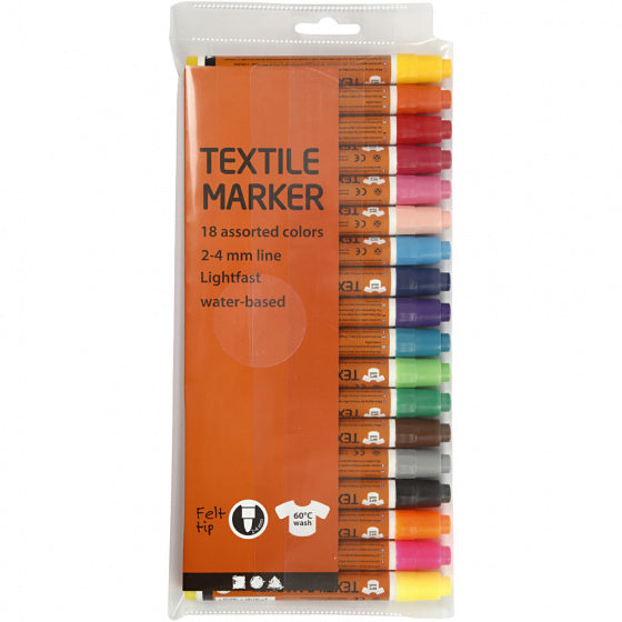 textielstiften Marker 2-4mm vilt 18 stuks