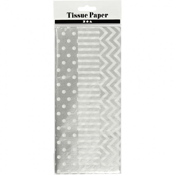 tissuepapier met print 50 x 70 cm zilver 6 stuks