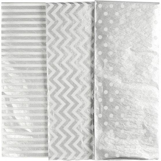 tissuepapier met print 50 x 70 cm zilver 6 stuks