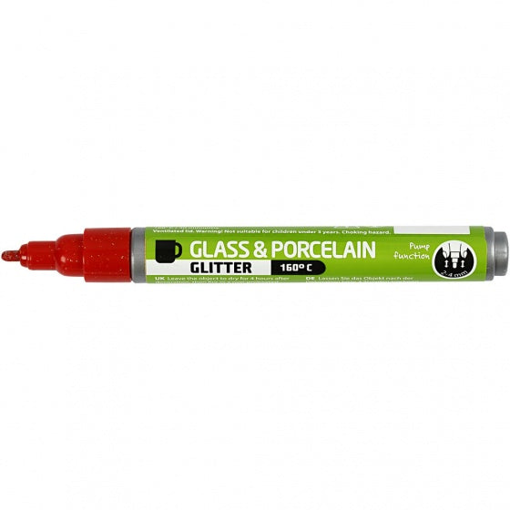 Glas- en Porseleinstift Glitter Semi-Dekkend - Rood