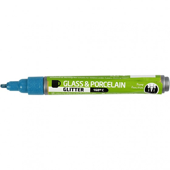 Glas- en Porseleinstift Glitter Semi-Dekkend - Turquoise