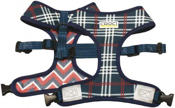 CROCI HONDENTUIG CAMBRIDGE TWEEZIJDIG RUIT / VISGRAAT BLAUW / ROOD 35-45 CM