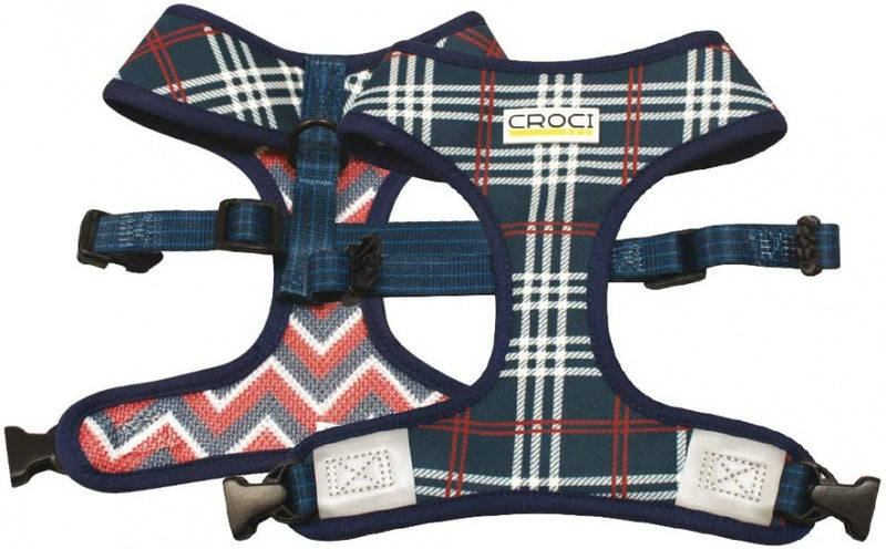 CROCI HONDENTUIG CAMBRIDGE TWEEZIJDIG RUIT / VISGRAAT BLAUW / ROOD 35-45 CM