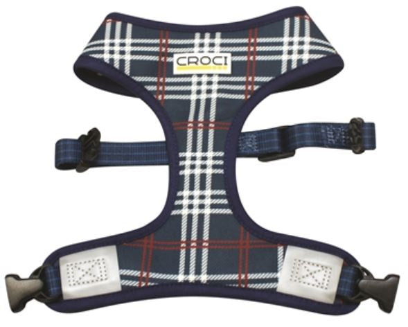 CROCI HONDENTUIG CAMBRIDGE TWEEZIJDIG RUIT / VISGRAAT BLAUW / ROOD 48-75 CM