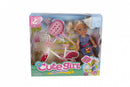 pop met fiets meisjes 10 cm roze 3-delig