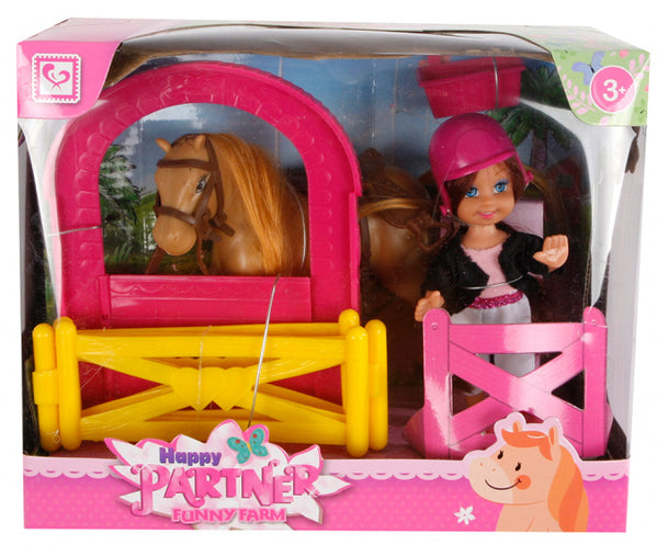 speelset Funny Farm meisjes 11 cm roze/geel 3-delig