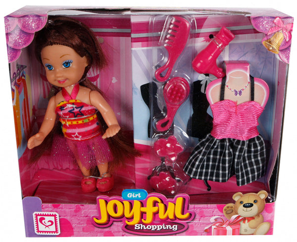 speelset Joyful Shopping meisjes 11 cm roze 6-delig