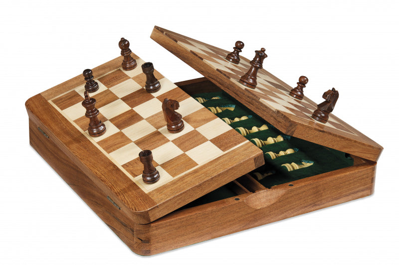 schaakbord magnetisch 25 cm hout bruin/crème 2-delig