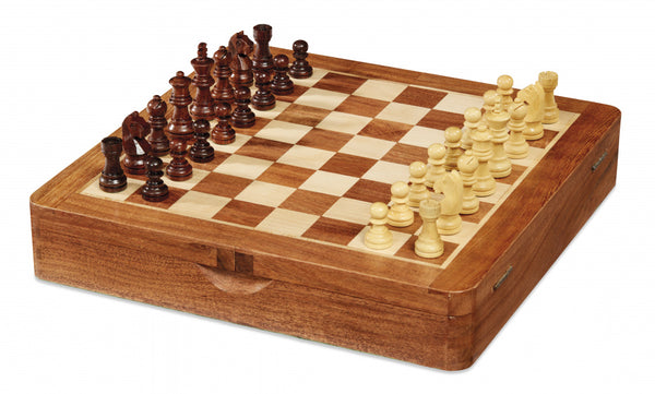 schaakbord magnetisch 25 cm hout bruin/crème 2-delig