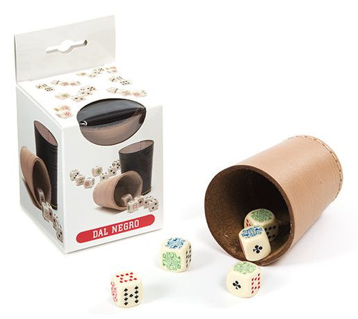 pokerbeker met dobbelstenen 13 x 8 cm leer 6-delig